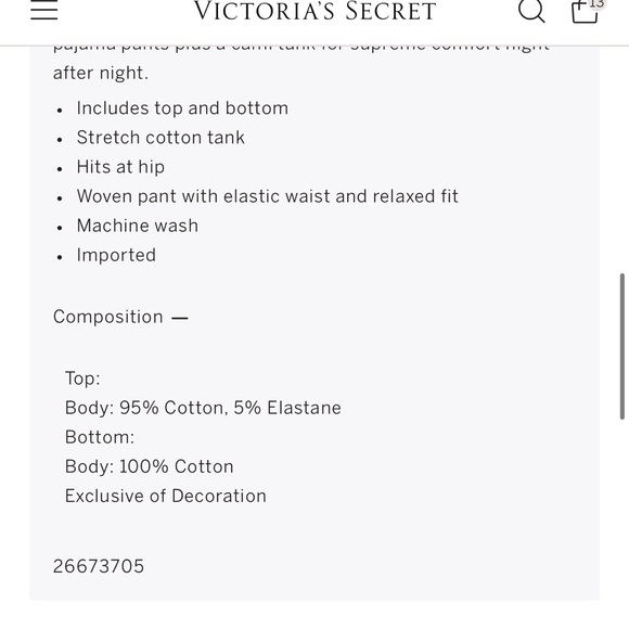 Victoria’s Secret cotton tank Tee Jama set sz XS reg script logo - Picture 5 of 7